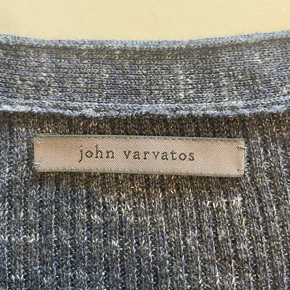 John Varvatos Button Cardigan Mens Large Navy Blue Mixed Stitch V-Neck Sweater - Picture 5 of 8